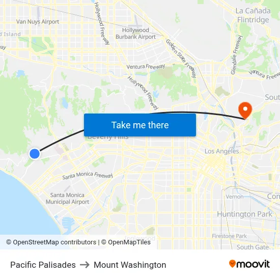 Pacific Palisades to Mount Washington map
