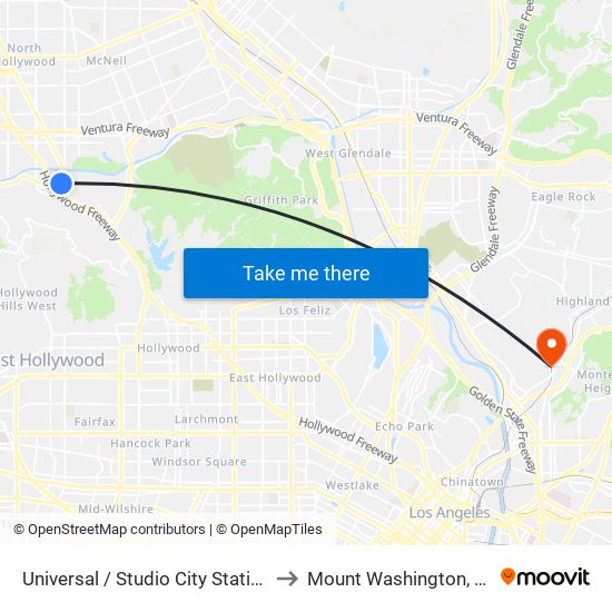 Universal / Studio City Station to Mount Washington, La map