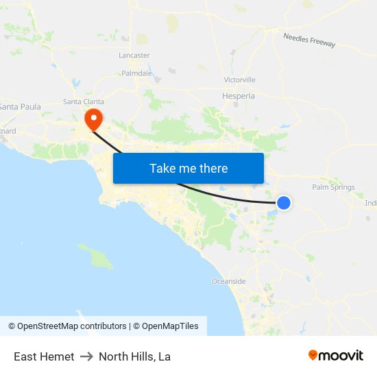 East Hemet to North Hills, La map