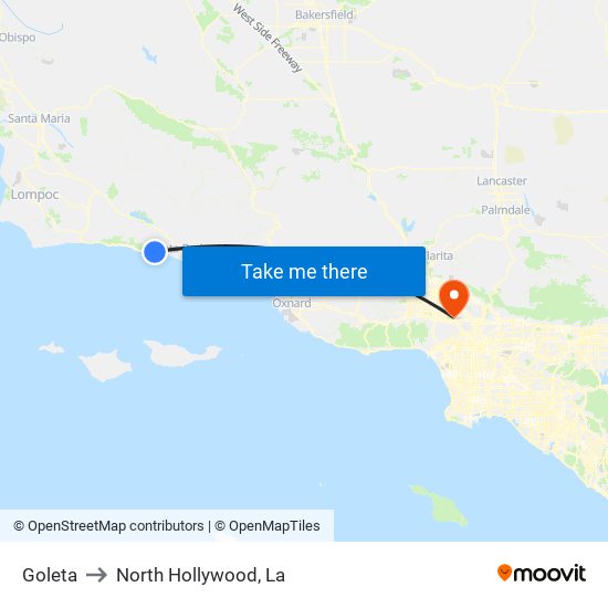Goleta to North Hollywood, La map