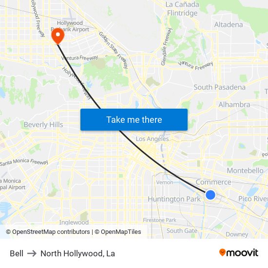 Bell to North Hollywood, La map