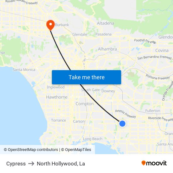 Cypress to North Hollywood, La map