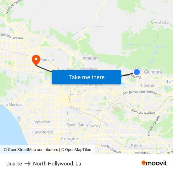 Duarte to North Hollywood, La map