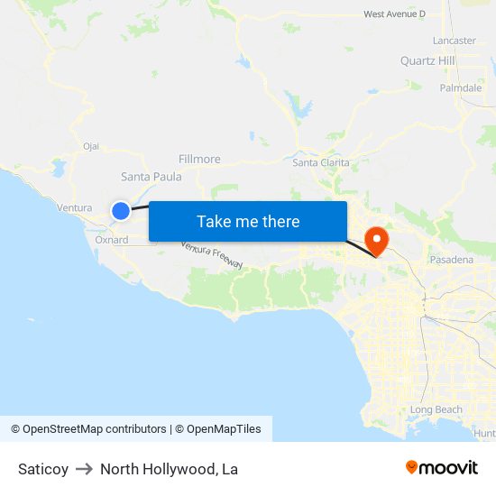 Saticoy to North Hollywood, La map