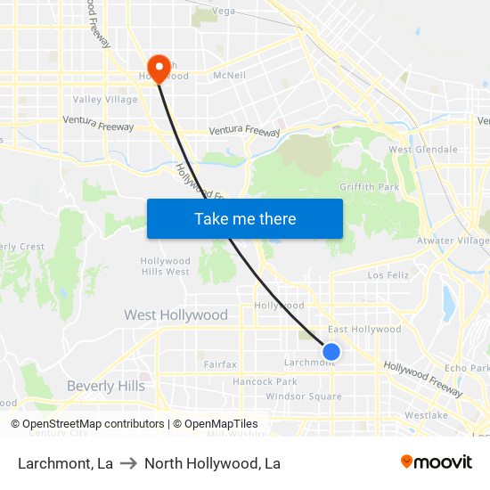 Larchmont, La to North Hollywood, La map