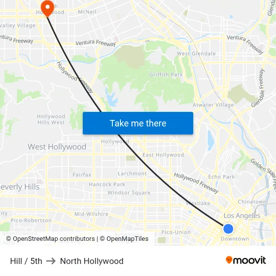 Hill / 5th to North Hollywood map