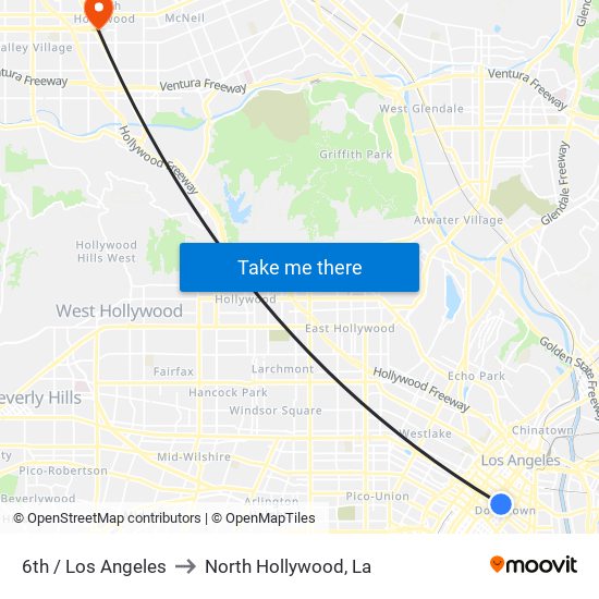 6th / Los Angeles to North Hollywood, La map