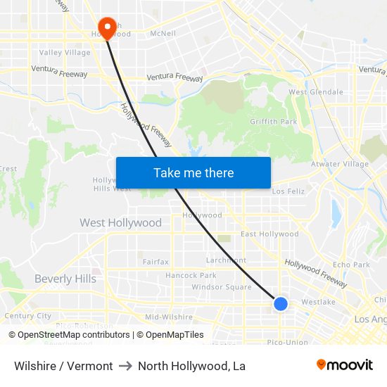 Wilshire / Vermont to North Hollywood, La map