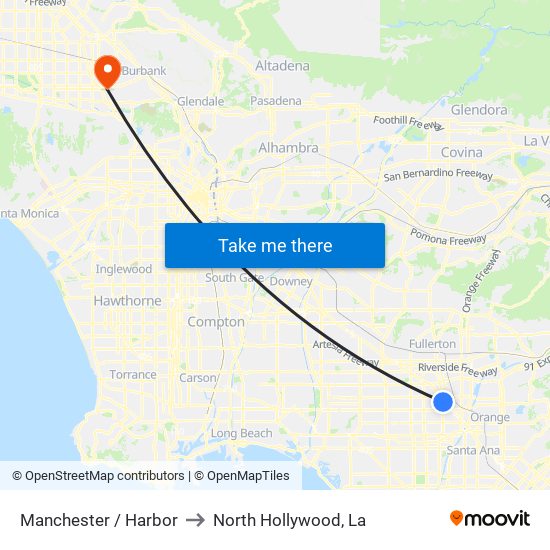 Manchester / Harbor to North Hollywood, La map