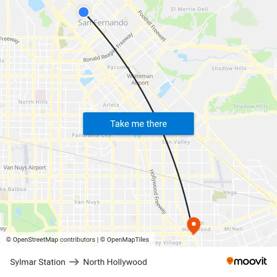 Sylmar Station to North Hollywood map