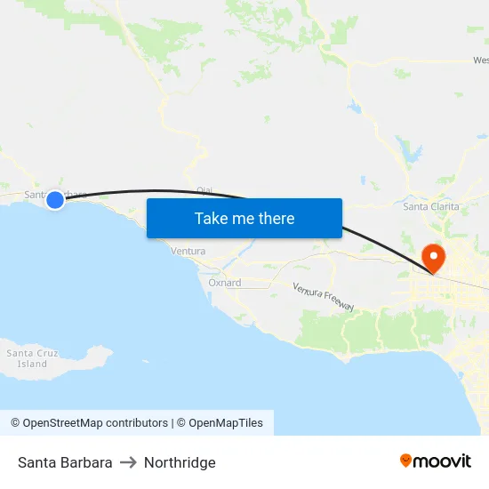 Santa Barbara to Northridge map