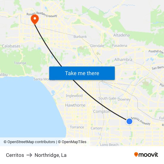 Cerritos to Northridge, La map