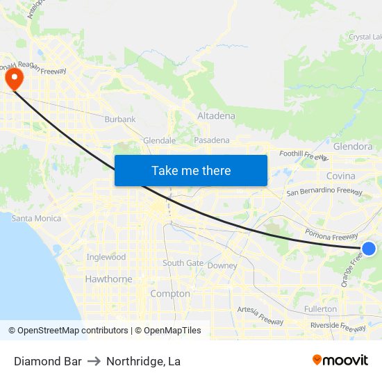 Diamond Bar to Northridge, La map