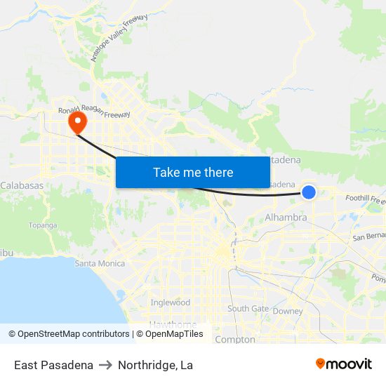 East Pasadena to Northridge, La map