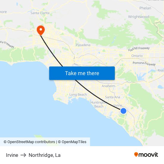 Irvine to Northridge, La map