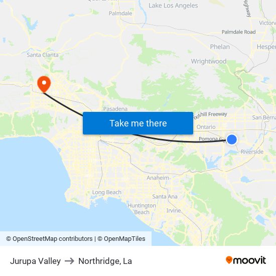 Jurupa Valley to Northridge, La map