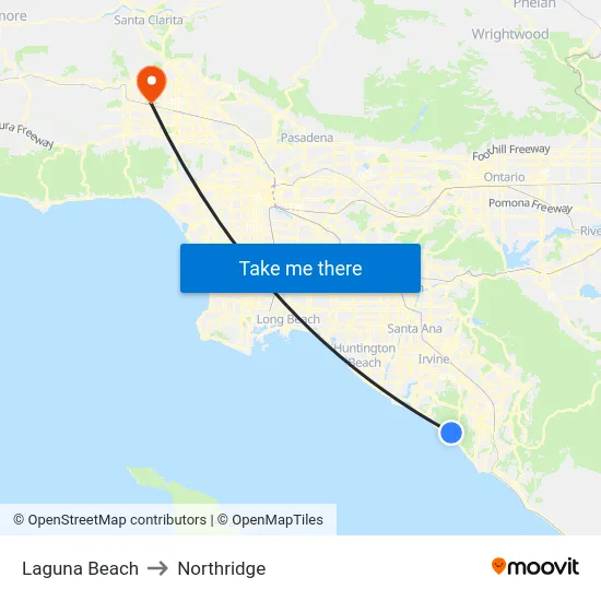 Laguna Beach to Northridge map