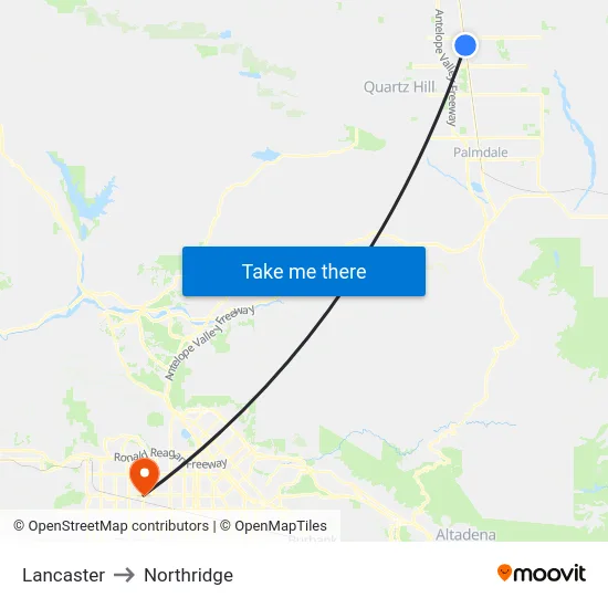 Lancaster to Northridge map