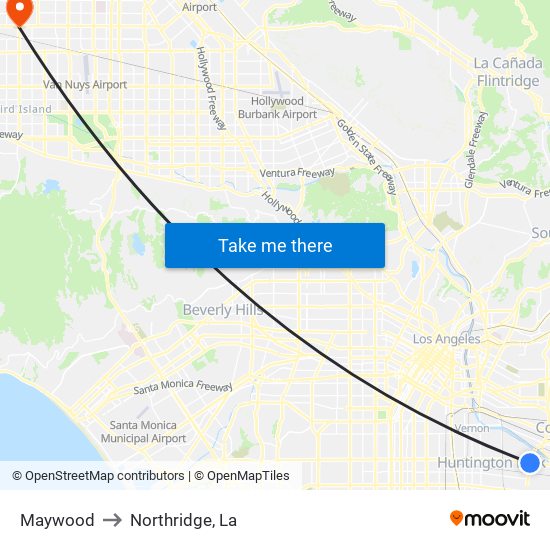 Maywood to Northridge, La map