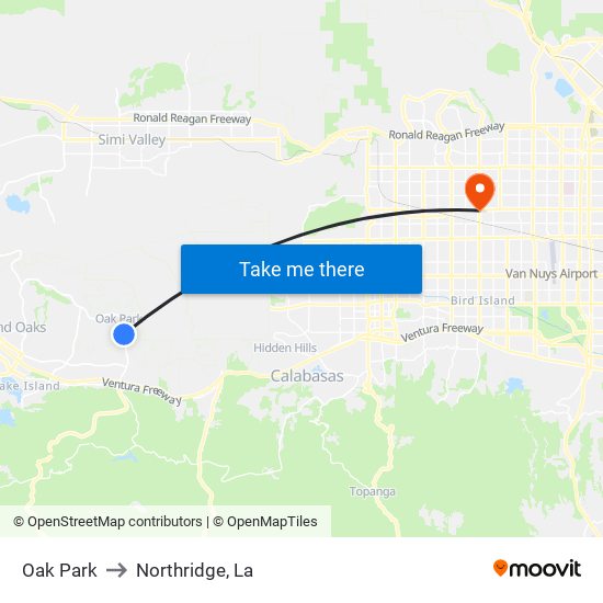 Oak Park to Northridge, La map