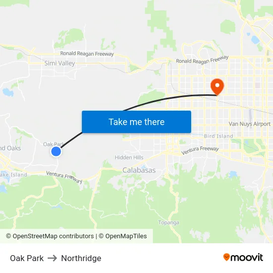 Oak Park to Northridge map
