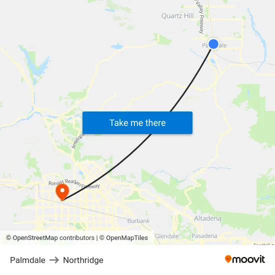 Palmdale to Northridge map