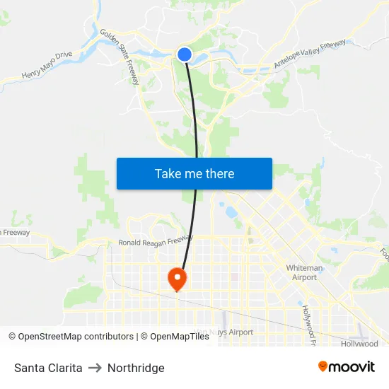 Santa Clarita to Northridge map