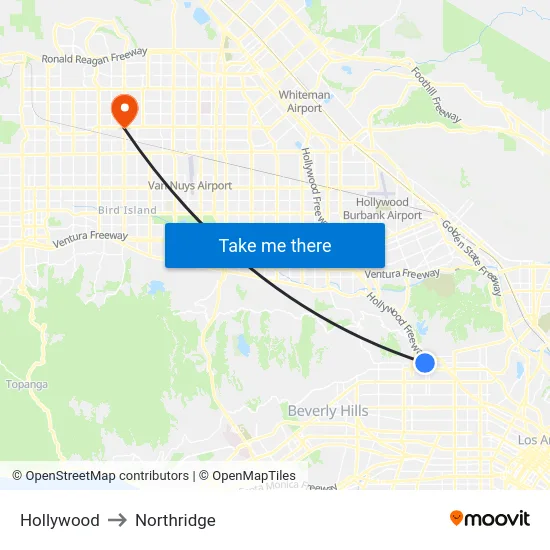 Hollywood to Northridge map