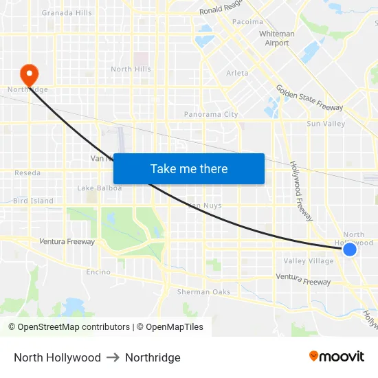 North Hollywood to Northridge map