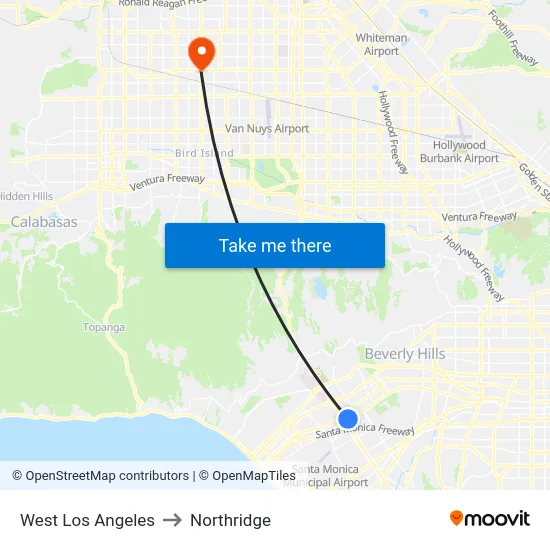 West Los Angeles to Northridge map