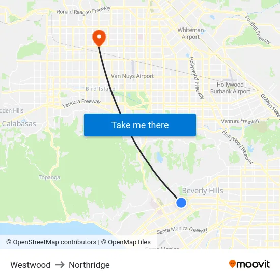 Westwood to Northridge map