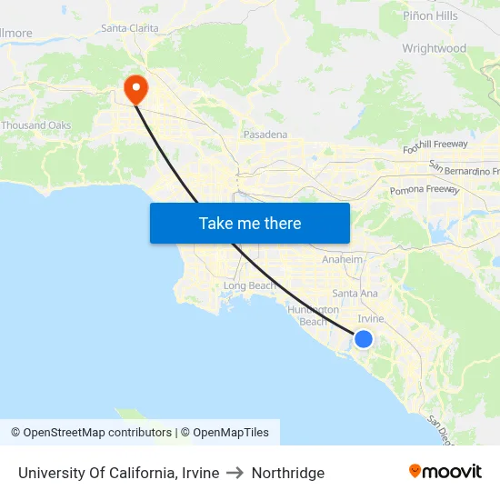 University Of California, Irvine to Northridge map