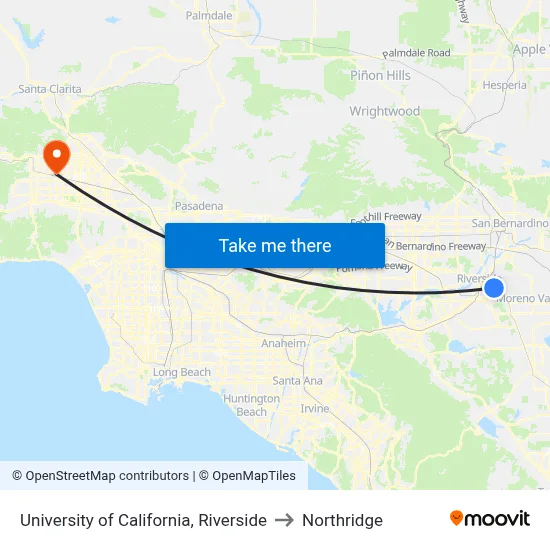 University of California, Riverside to Northridge map