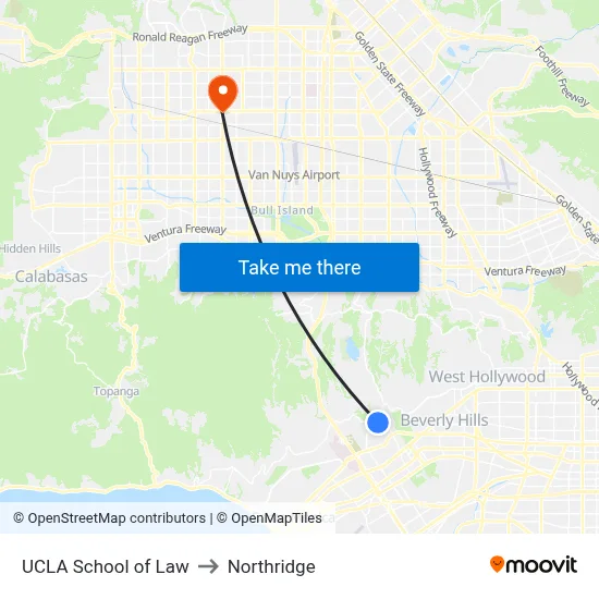 UCLA School of Law to Northridge map