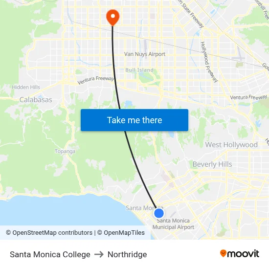 Santa Monica College to Northridge map