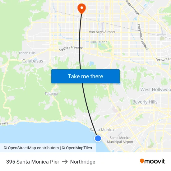 395 Santa Monica Pier to Northridge map
