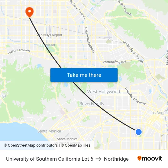 University of Southern California Lot 6 to Northridge map