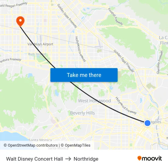 Walt Disney Concert Hall to Northridge map