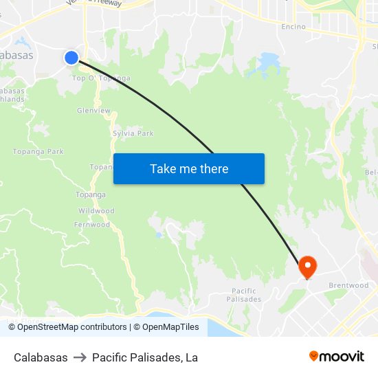 Calabasas to Pacific Palisades, La map