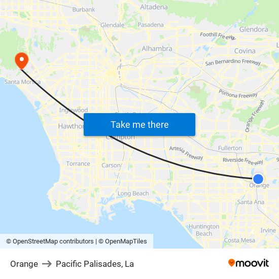 Orange to Pacific Palisades, La map