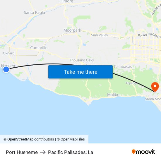 Port Hueneme to Pacific Palisades, La map