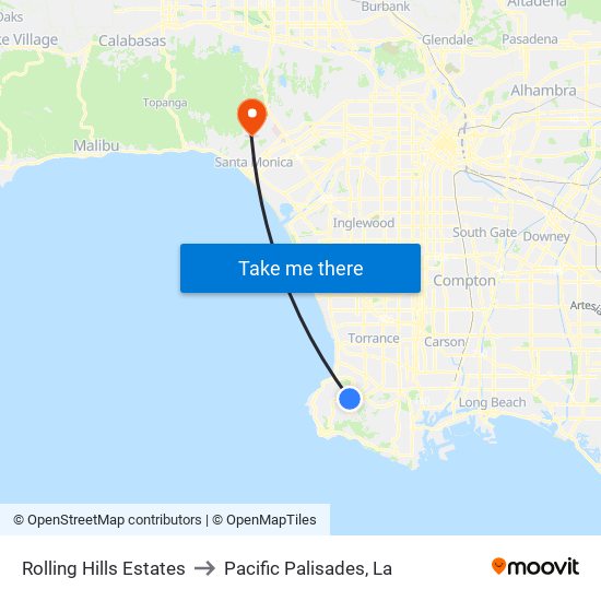 Rolling Hills Estates to Pacific Palisades, La map