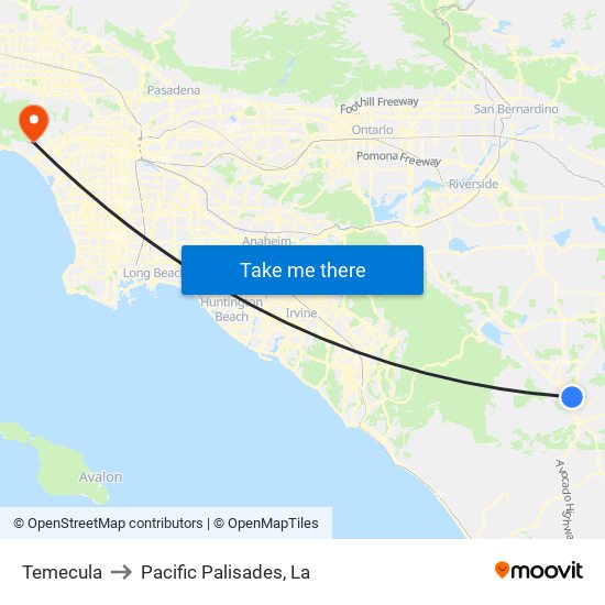 Temecula to Pacific Palisades, La map
