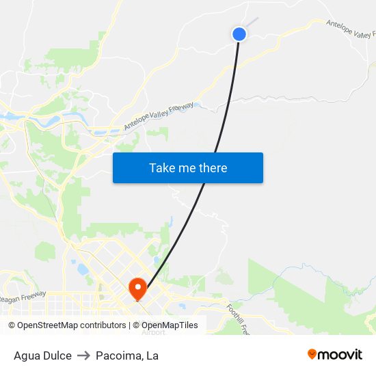 Agua Dulce to Pacoima, La map