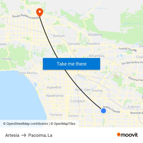 Artesia to Pacoima, La map