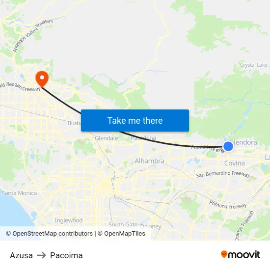 Azusa to Pacoima map