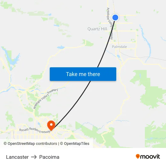Lancaster to Pacoima map