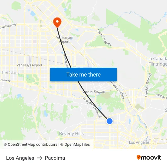 Los Angeles to Pacoima map