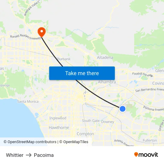 Whittier to Pacoima map