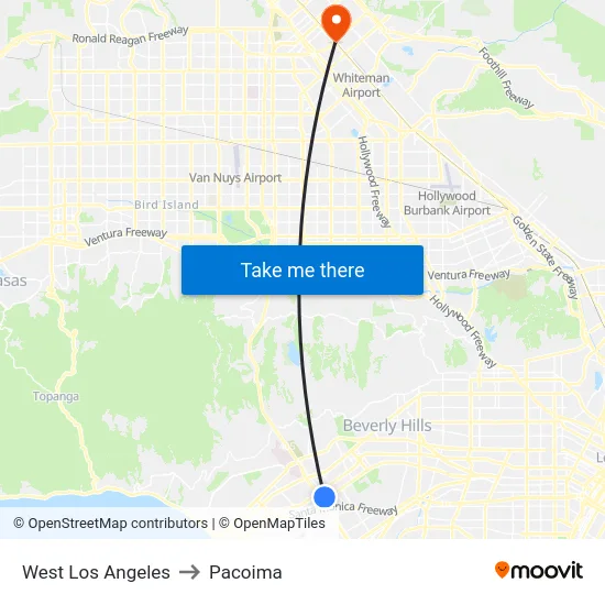 West Los Angeles to Pacoima map